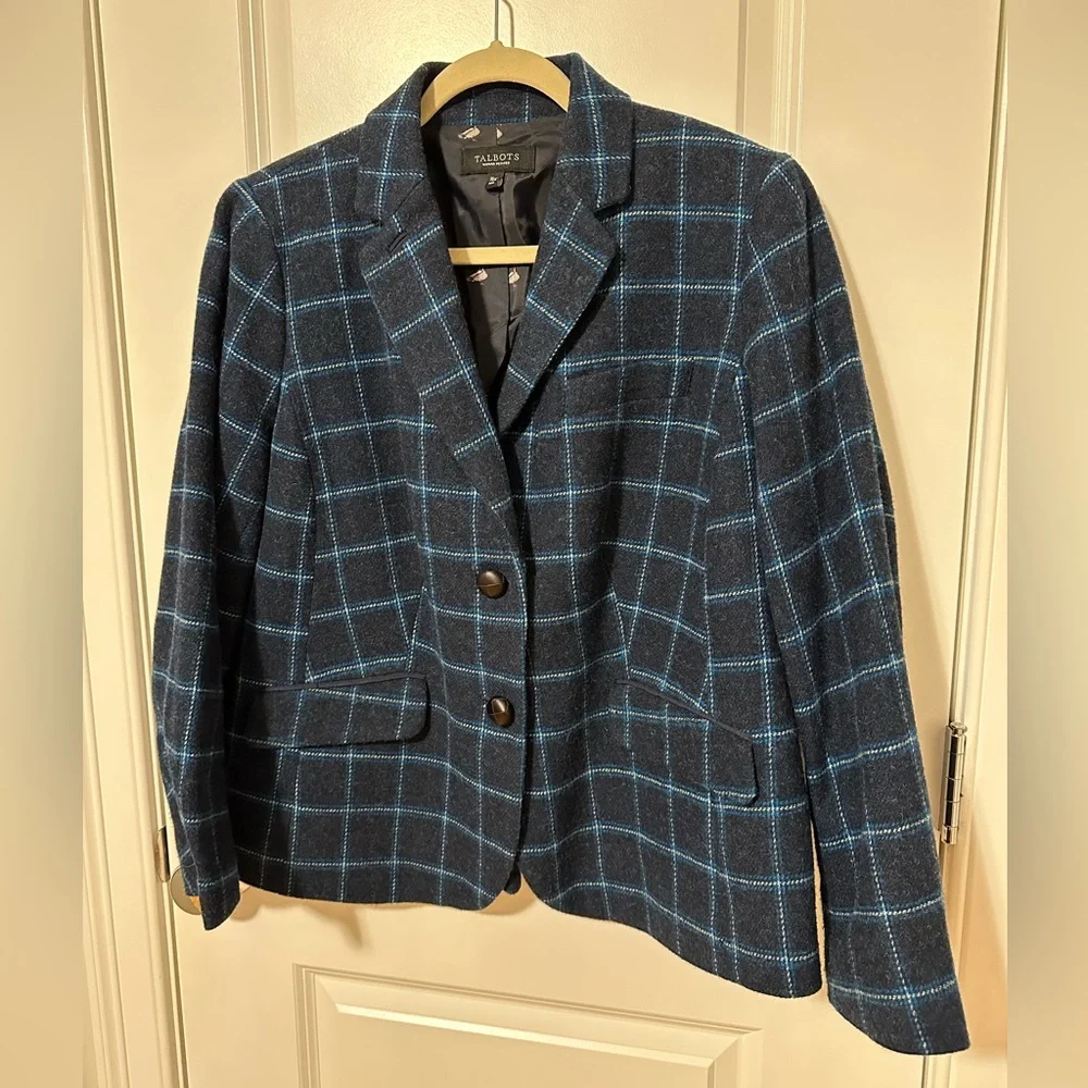 Talbots Wool Blue Plaid Blazer - Picture 1 of 4